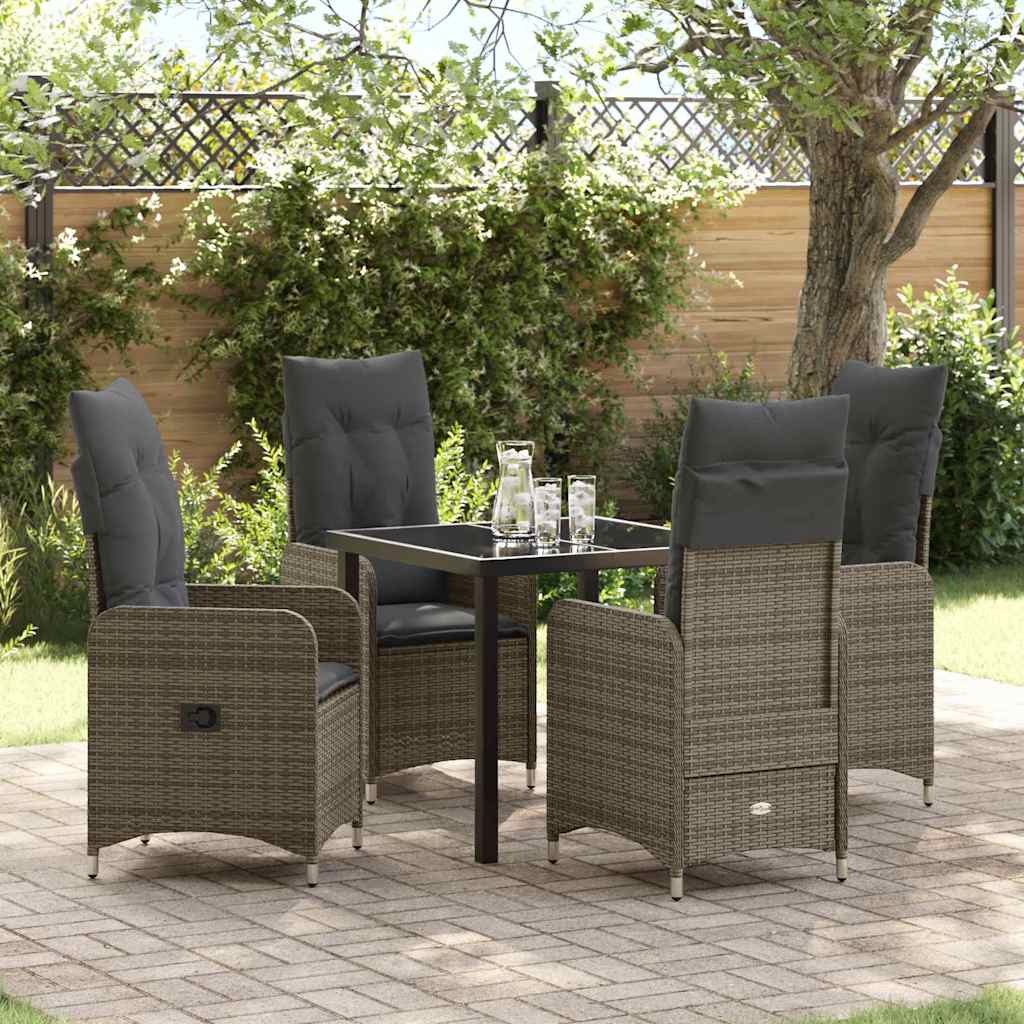 Tuin eettafelset met kussen 5 pcs Grijs poly rattan is nu te koop bij PeponiXL, paradijselijk wonen!