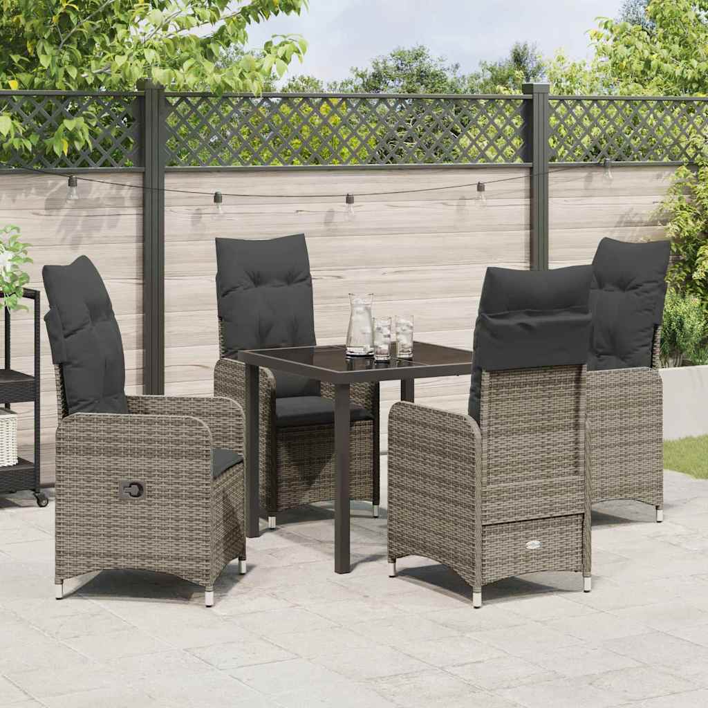 Tuin eettafelset met kussen 5 pcs Grijs poly rattan is nu te koop bij PeponiXL, paradijselijk wonen!