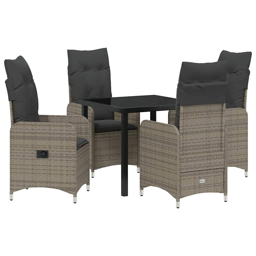 Tuin eettafelset met kussen 5 pcs Grijs poly rattan is nu te koop bij PeponiXL, paradijselijk wonen!