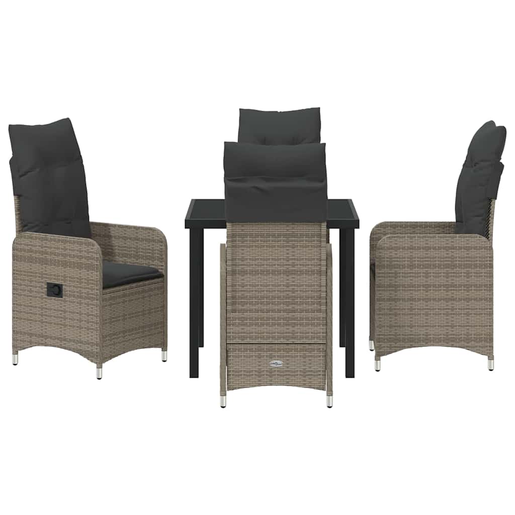 Tuin eettafelset met kussen 5 pcs Grijs poly rattan is nu te koop bij PeponiXL, paradijselijk wonen!