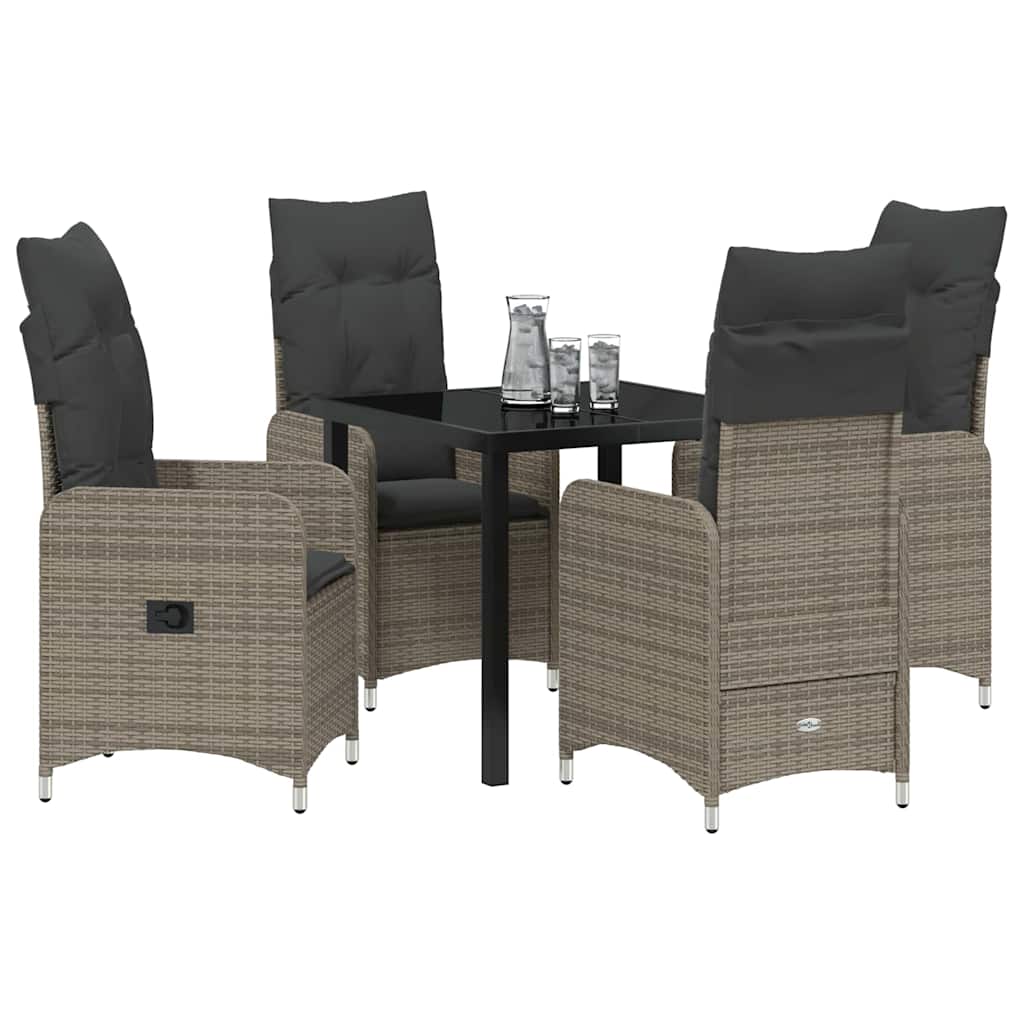 Tuin eettafelset met kussen 5 pcs Grijs poly rattan is nu te koop bij PeponiXL, paradijselijk wonen!