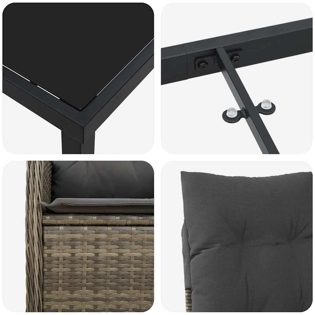 Tuin eettafelset met kussen 7 pcs Grijs poly rattan is nu te koop bij PeponiXL, paradijselijk wonen!
