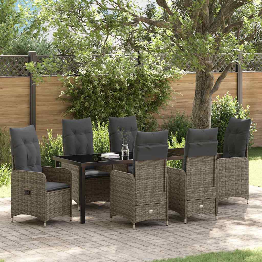 Tuin eettafelset met kussen 7 pcs Grijs poly rattan is nu te koop bij PeponiXL, paradijselijk wonen!