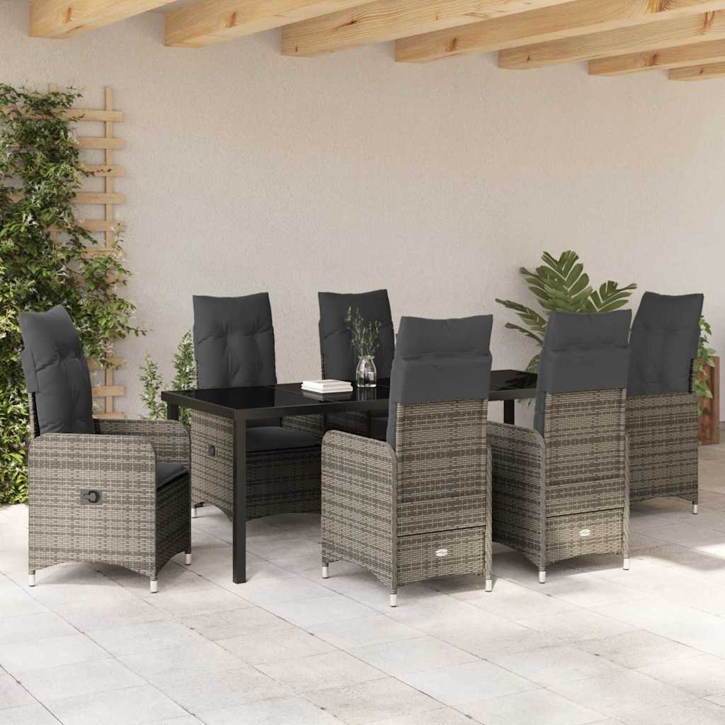 Tuin eettafelset met kussen 7 pcs Grijs poly rattan is nu te koop bij PeponiXL, paradijselijk wonen!