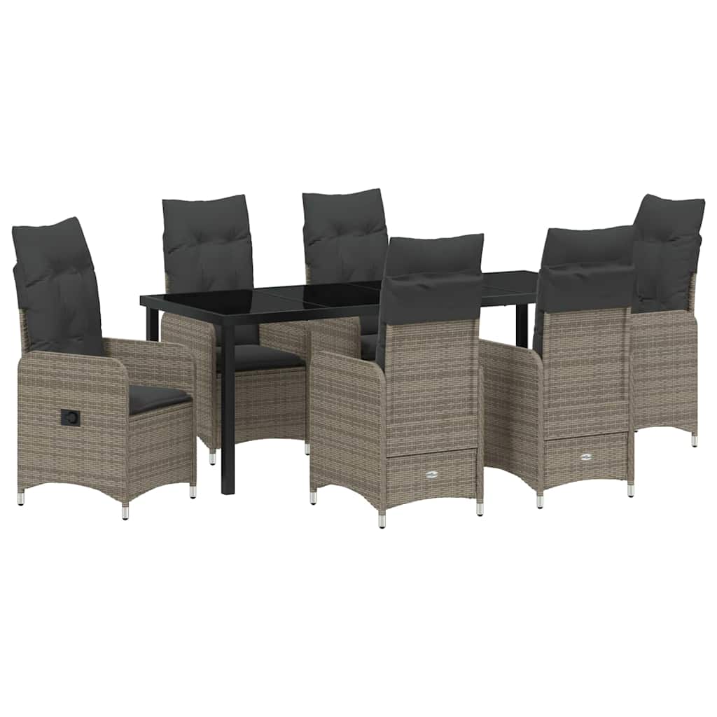 Tuin eettafelset met kussen 7 pcs Grijs poly rattan is nu te koop bij PeponiXL, paradijselijk wonen!