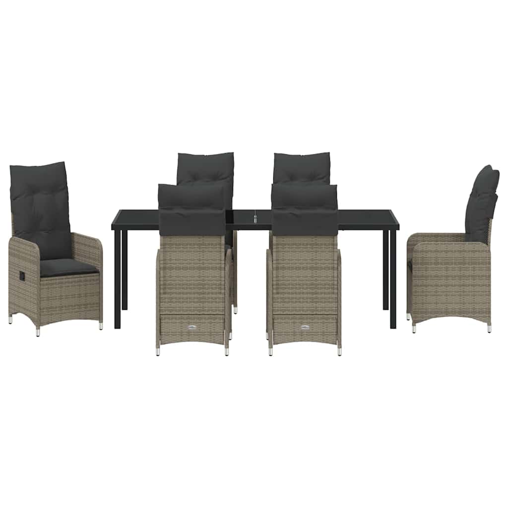 Tuin eettafelset met kussen 7 pcs Grijs poly rattan is nu te koop bij PeponiXL, paradijselijk wonen!
