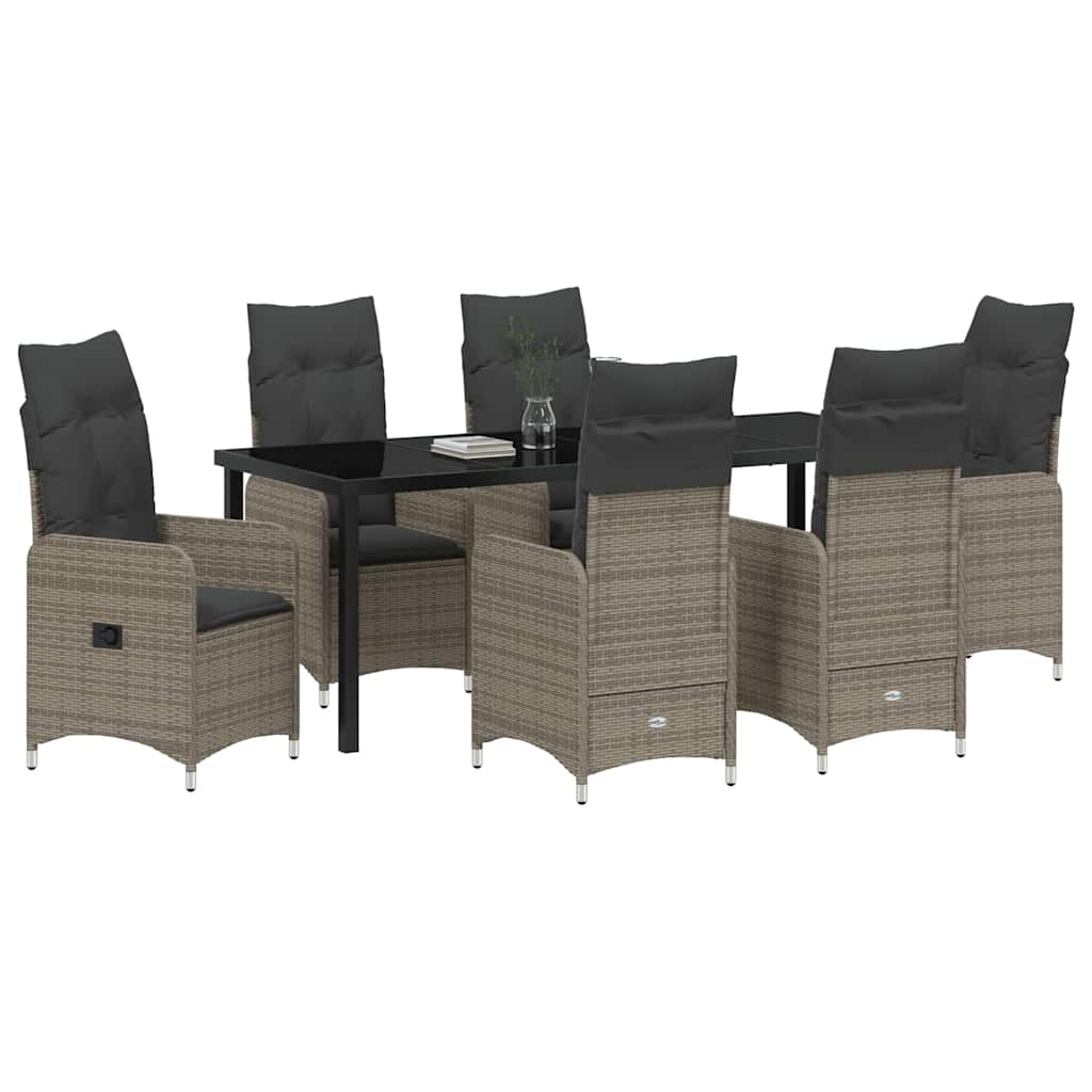 Tuin eettafelset met kussen 7 pcs Grijs poly rattan is nu te koop bij PeponiXL, paradijselijk wonen!