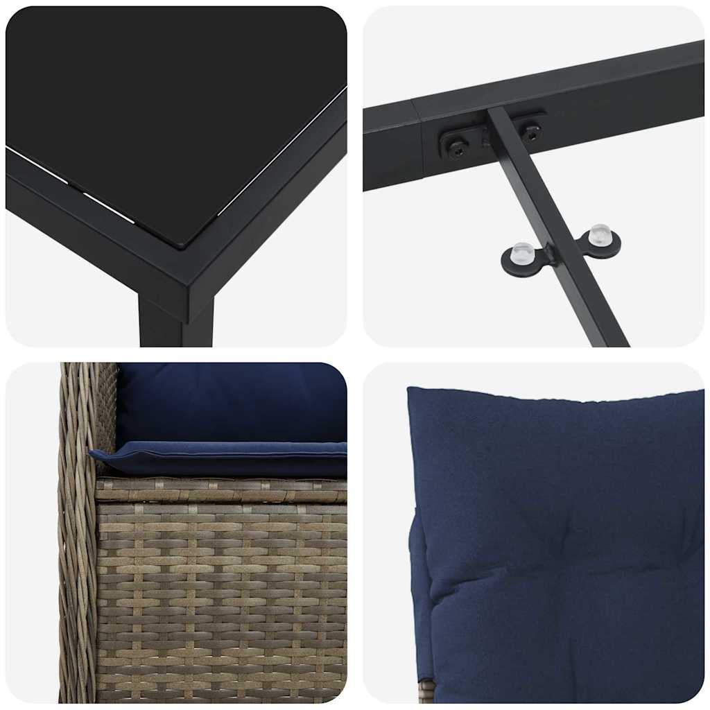 Tafel en stoelen set met kussen 9 pcs Grijs PE Rattan is nu te koop bij PeponiXL, paradijselijk wonen!