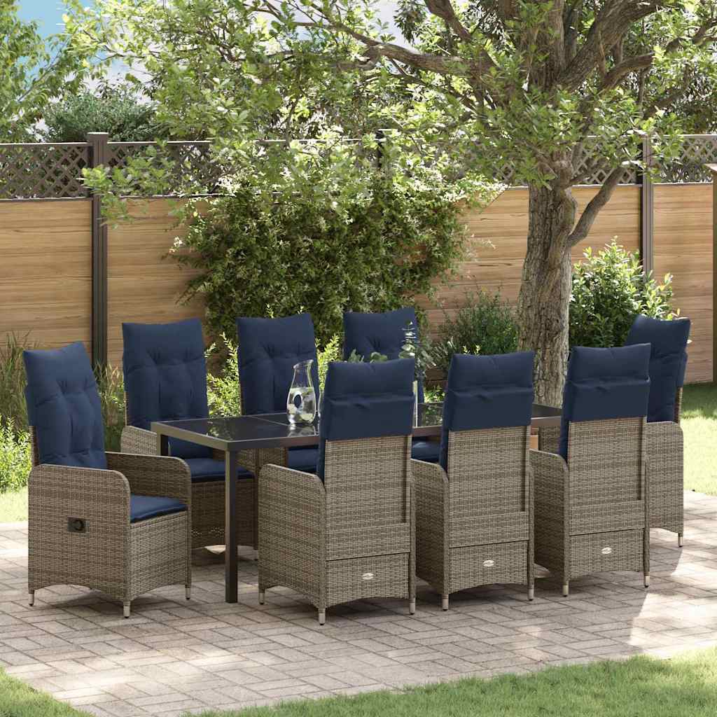 Tafel en stoelen set met kussen 9 pcs Grijs PE Rattan is nu te koop bij PeponiXL, paradijselijk wonen!