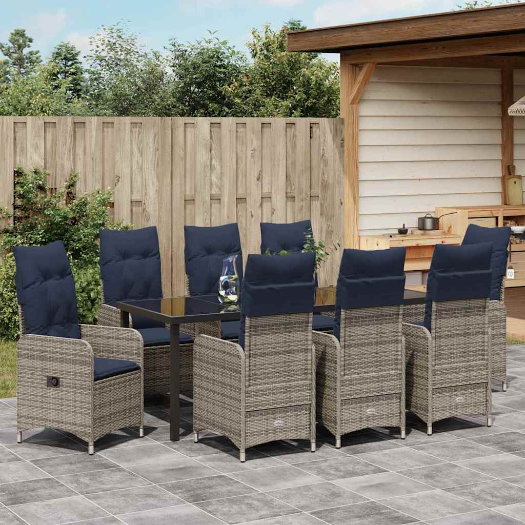 Tafel en stoelen set met kussen 9 pcs Grijs PE Rattan is nu te koop bij PeponiXL, paradijselijk wonen!