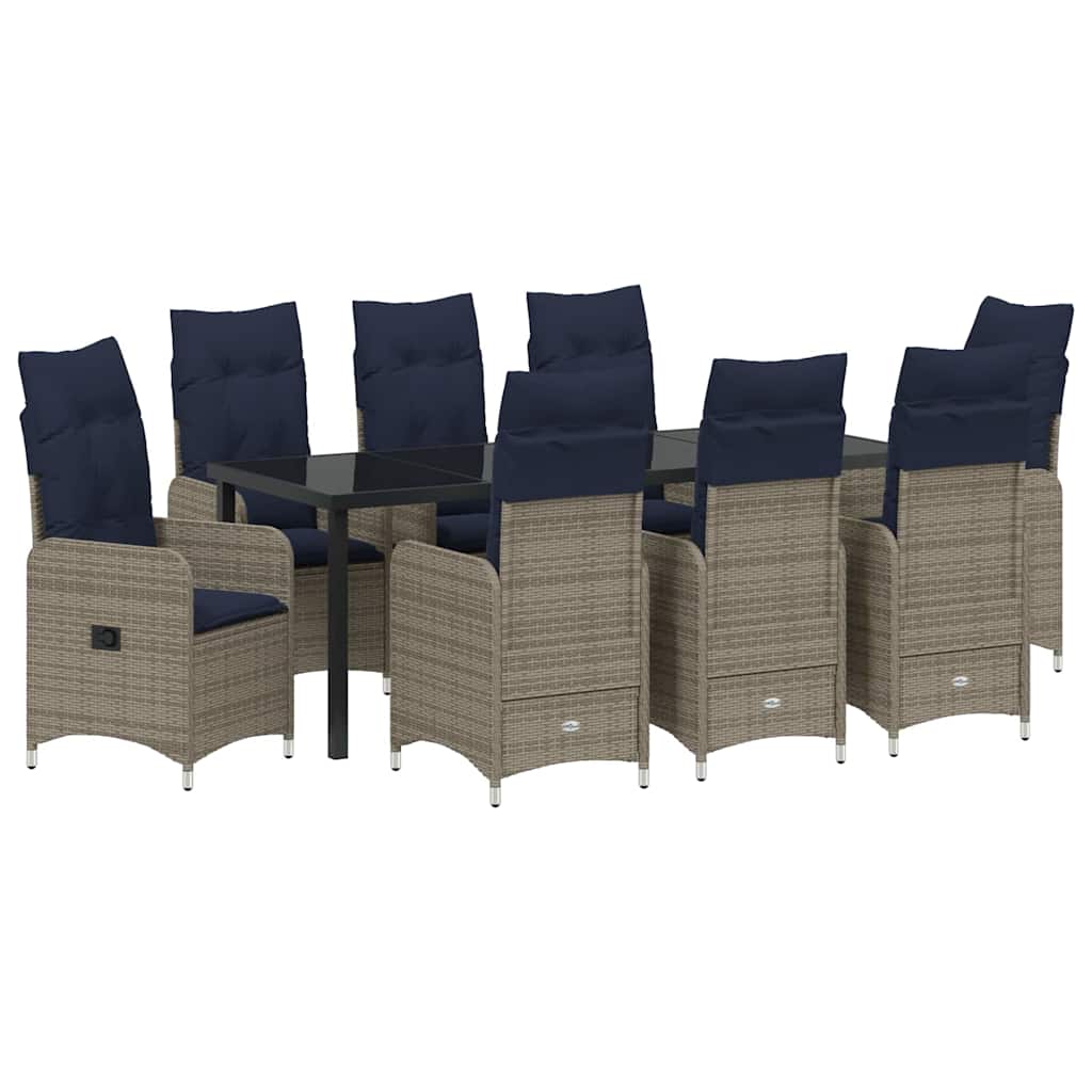 Tafel en stoelen set met kussen 9 pcs Grijs PE Rattan is nu te koop bij PeponiXL, paradijselijk wonen!