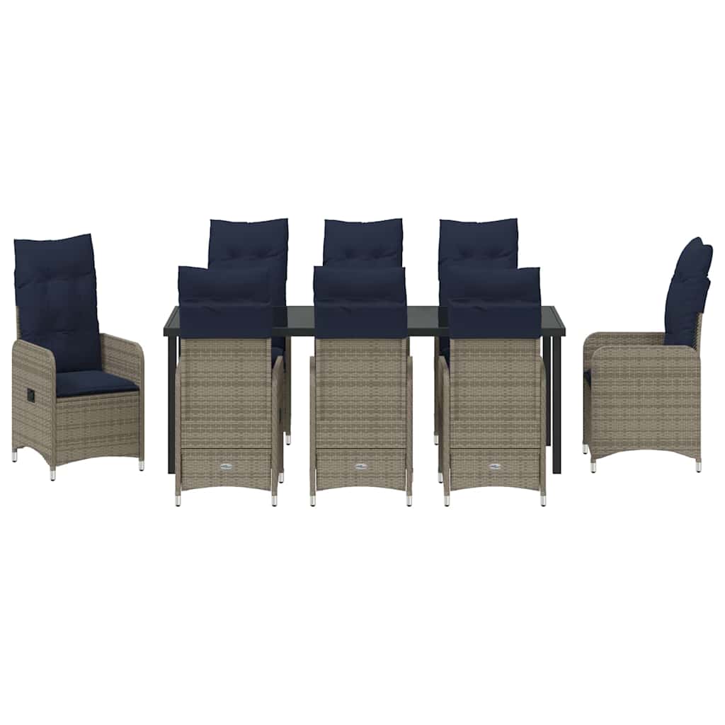 Tafel en stoelen set met kussen 9 pcs Grijs PE Rattan is nu te koop bij PeponiXL, paradijselijk wonen!