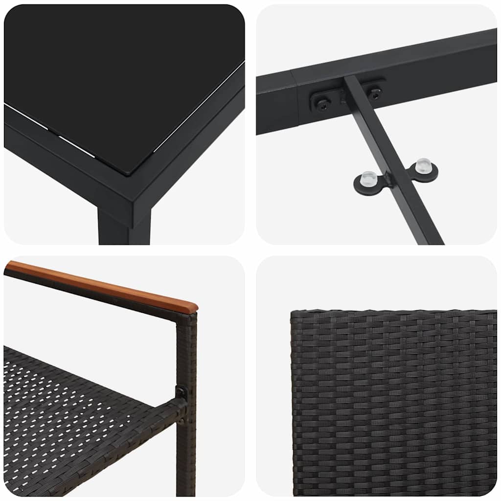 Tuin eettafelset met kussen 3 pcs Zwart poly rattan is nu te koop bij PeponiXL, paradijselijk wonen!