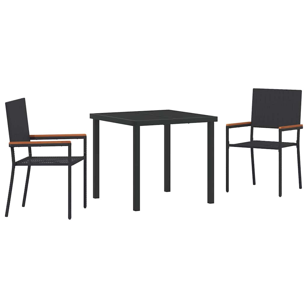 Tuin eettafelset met kussen 3 pcs Zwart poly rattan is nu te koop bij PeponiXL, paradijselijk wonen!