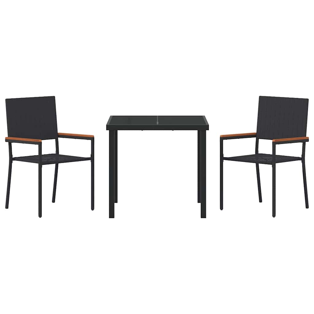 Tuin eettafelset met kussen 3 pcs Zwart poly rattan is nu te koop bij PeponiXL, paradijselijk wonen!
