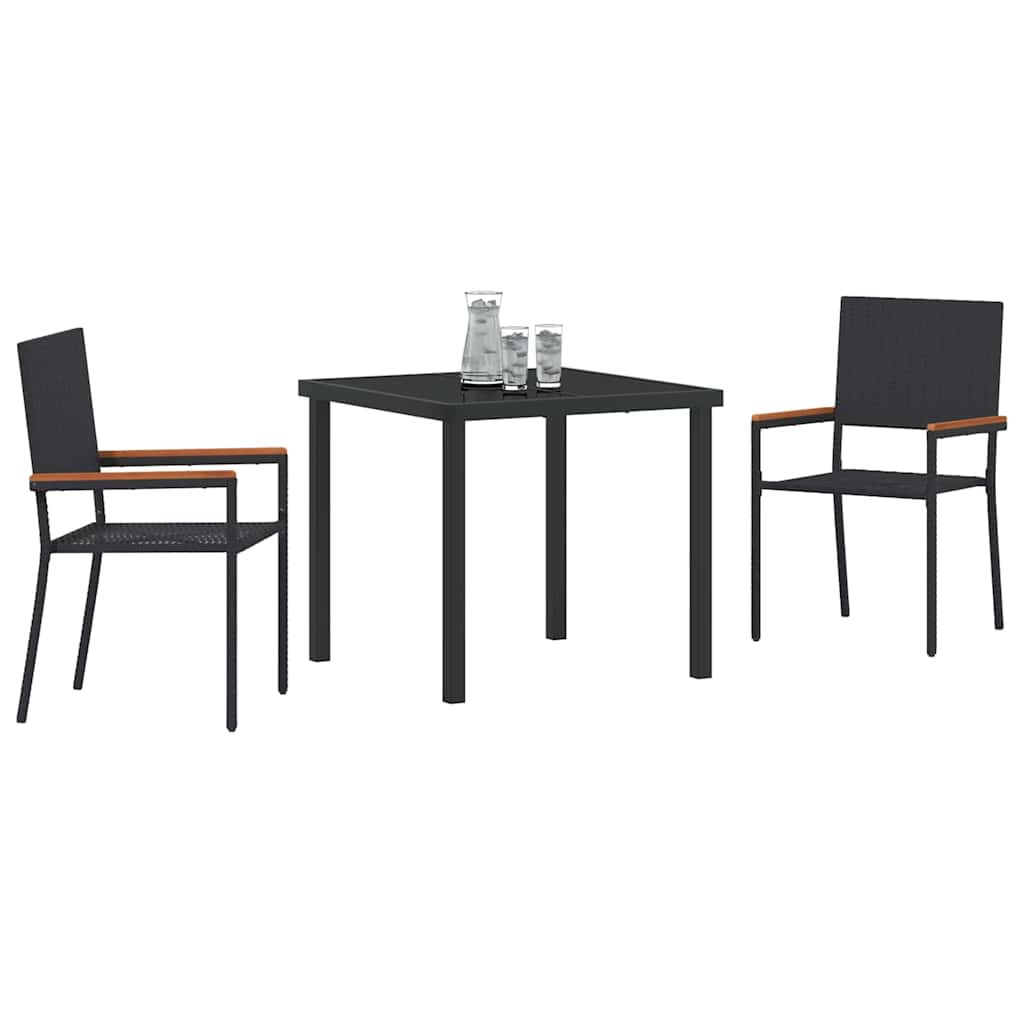 Tuin eettafelset met kussen 3 pcs Zwart poly rattan is nu te koop bij PeponiXL, paradijselijk wonen!