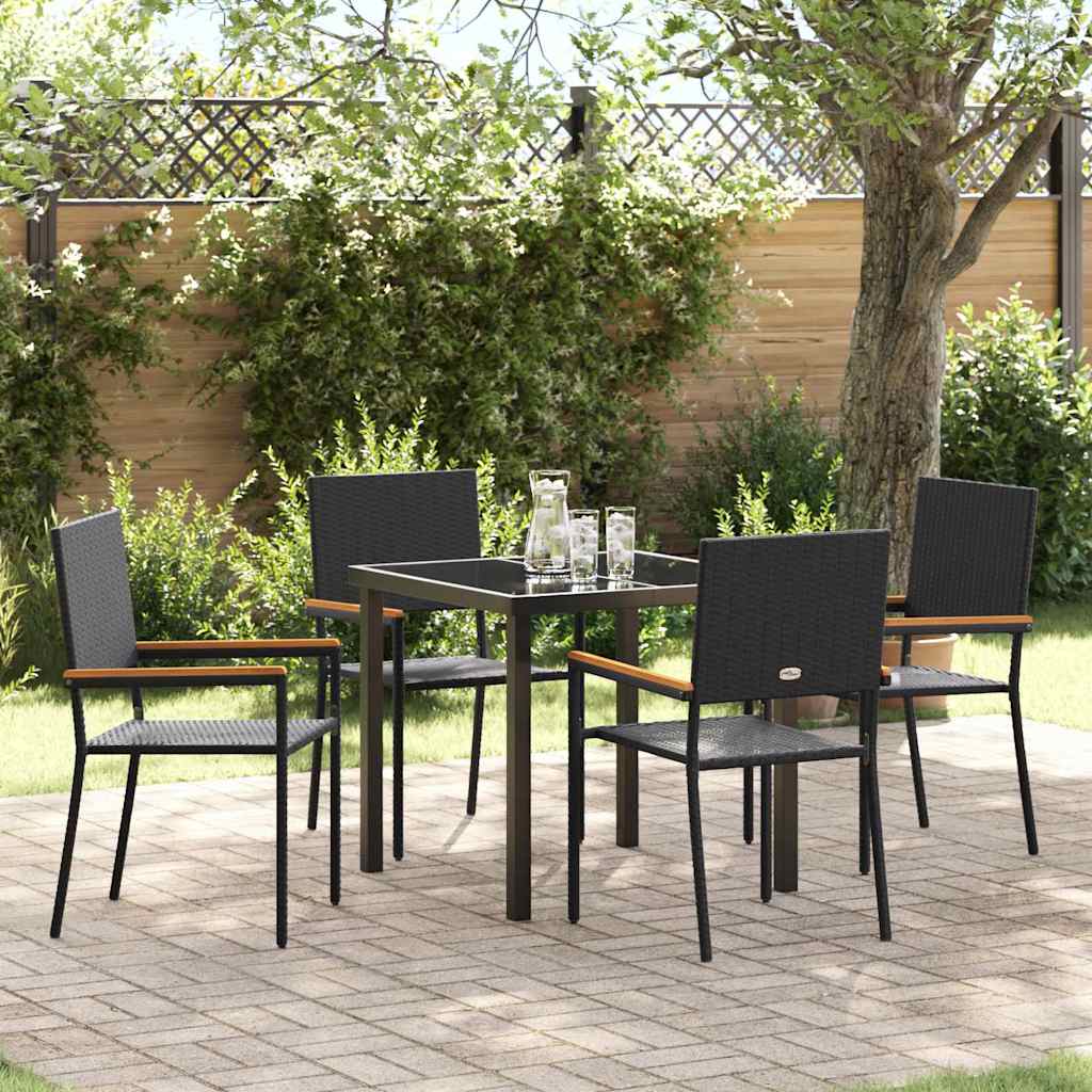 Tuin eettafelset met kussen 5 pcs Zwart poly rattan is nu te koop bij PeponiXL, paradijselijk wonen!