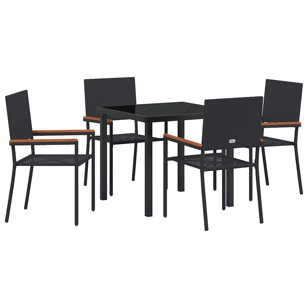 Tuin eettafelset met kussen 5 pcs Zwart poly rattan is nu te koop bij PeponiXL, paradijselijk wonen!