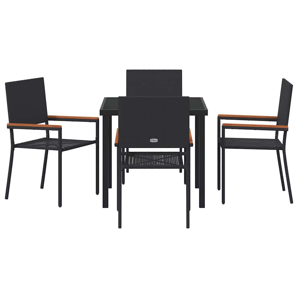 Tuin eettafelset met kussen 5 pcs Zwart poly rattan is nu te koop bij PeponiXL, paradijselijk wonen!