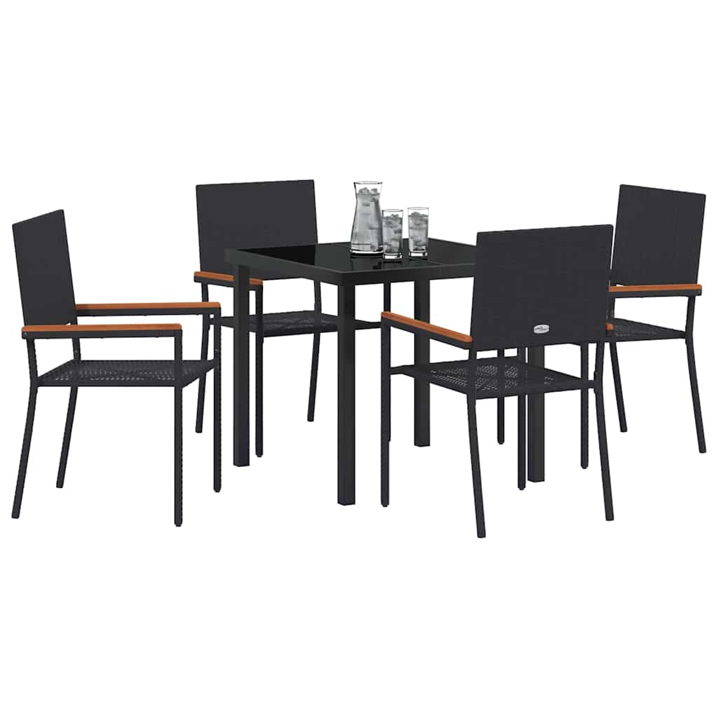 Tuin eettafelset met kussen 5 pcs Zwart poly rattan is nu te koop bij PeponiXL, paradijselijk wonen!