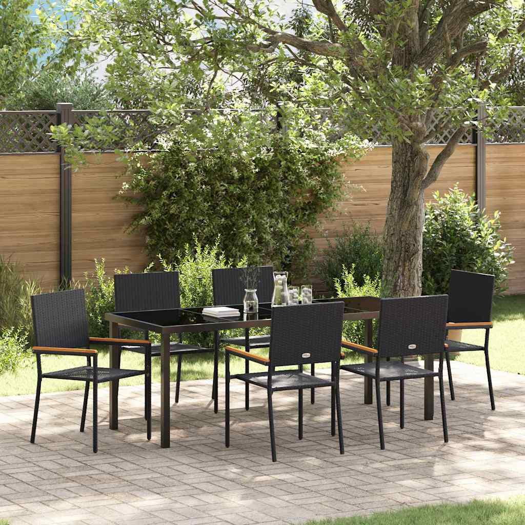 Tuin eettafelset met kussen 7 pcs Zwart poly rattan is nu te koop bij PeponiXL, paradijselijk wonen!
