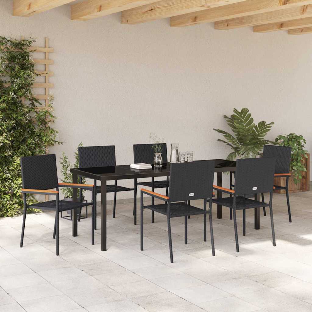 Tuin eettafelset met kussen 7 pcs Zwart poly rattan is nu te koop bij PeponiXL, paradijselijk wonen!