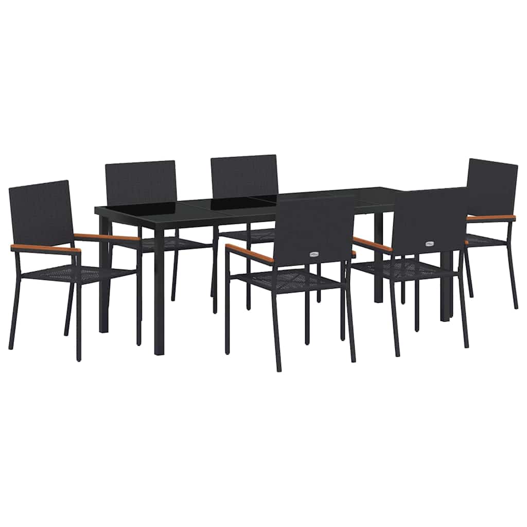 Tuin eettafelset met kussen 7 pcs Zwart poly rattan is nu te koop bij PeponiXL, paradijselijk wonen!
