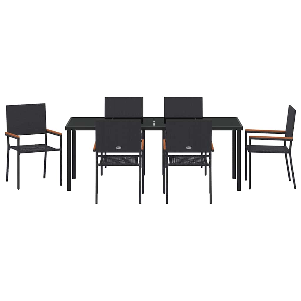 Tuin eettafelset met kussen 7 pcs Zwart poly rattan is nu te koop bij PeponiXL, paradijselijk wonen!
