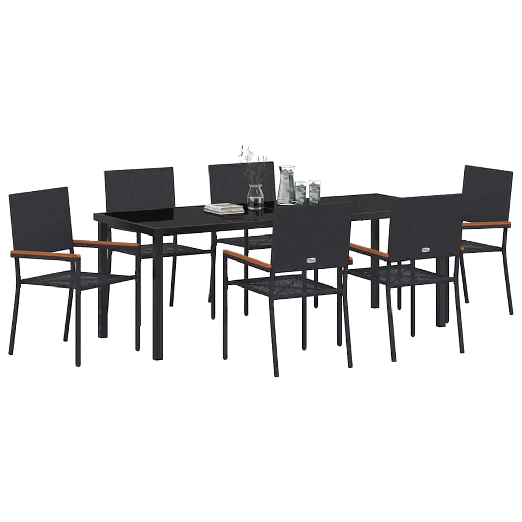 Tuin eettafelset met kussen 7 pcs Zwart poly rattan is nu te koop bij PeponiXL, paradijselijk wonen!