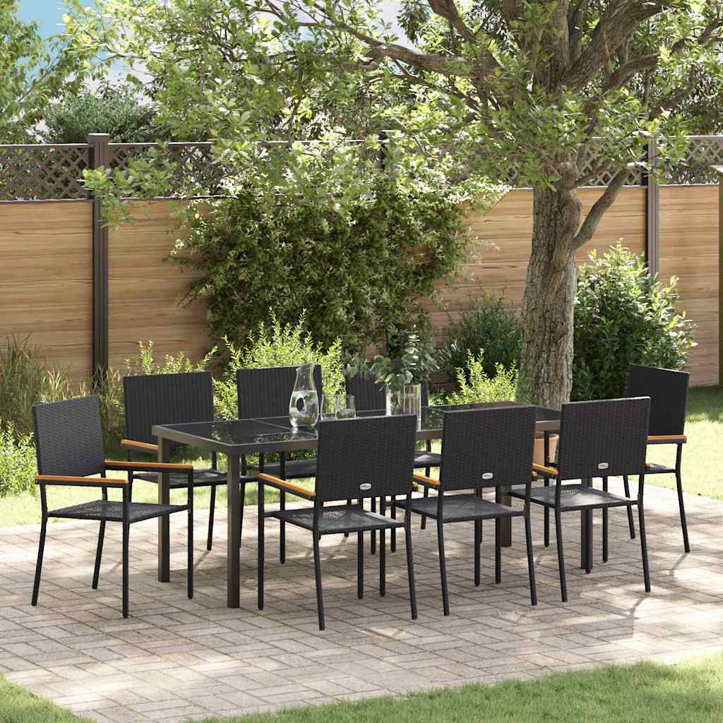 Tuin eettafelset met kussen 9 pcs Zwart poly rattan is nu te koop bij PeponiXL, paradijselijk wonen!