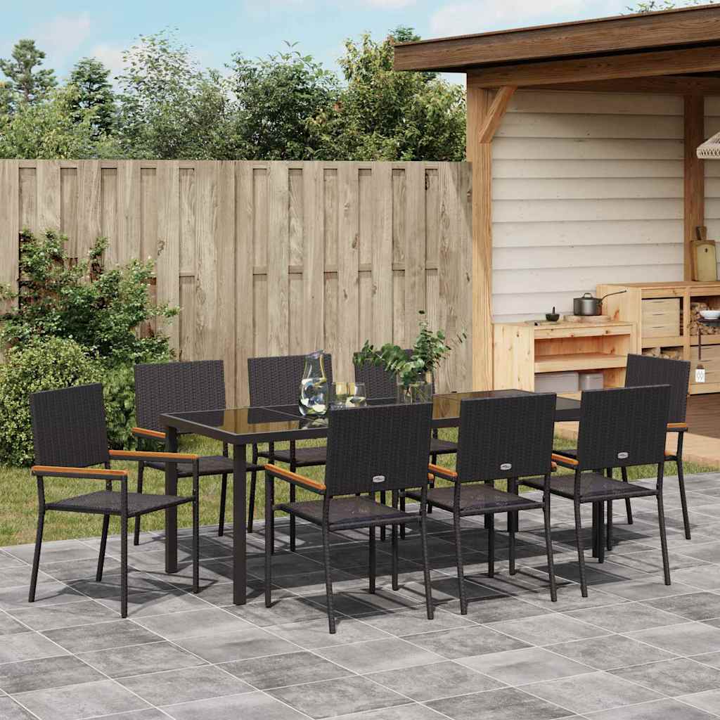 Tuin eettafelset met kussen 9 pcs Zwart poly rattan is nu te koop bij PeponiXL, paradijselijk wonen!