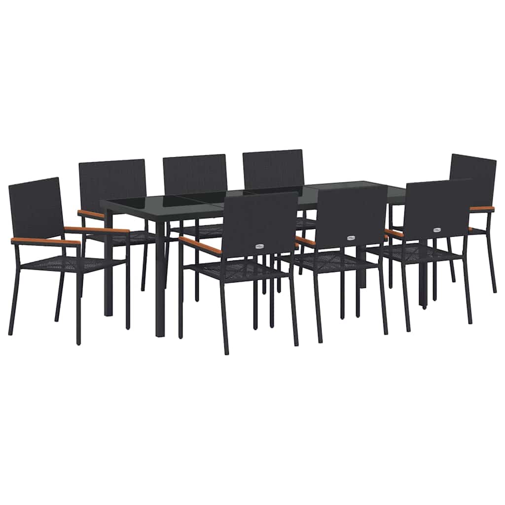 Tuin eettafelset met kussen 9 pcs Zwart poly rattan is nu te koop bij PeponiXL, paradijselijk wonen!