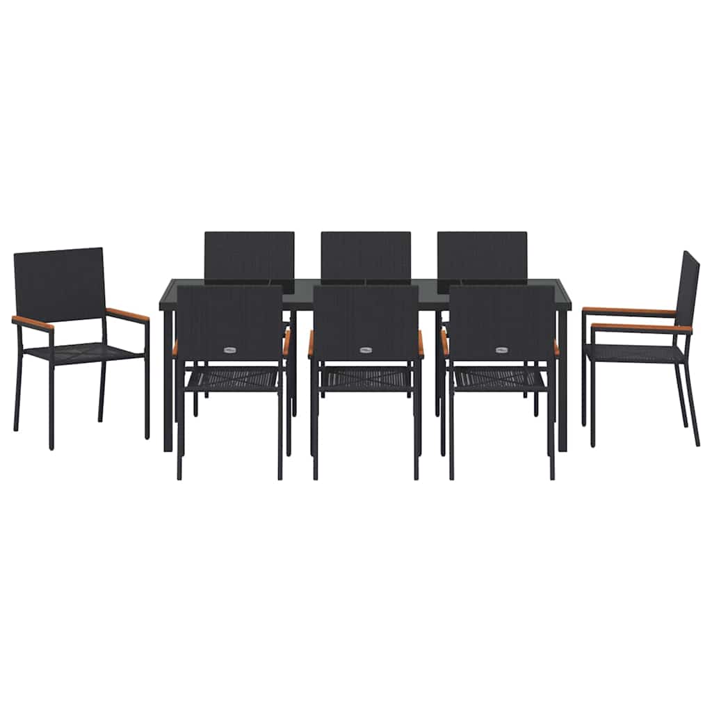 Tuin eettafelset met kussen 9 pcs Zwart poly rattan is nu te koop bij PeponiXL, paradijselijk wonen!