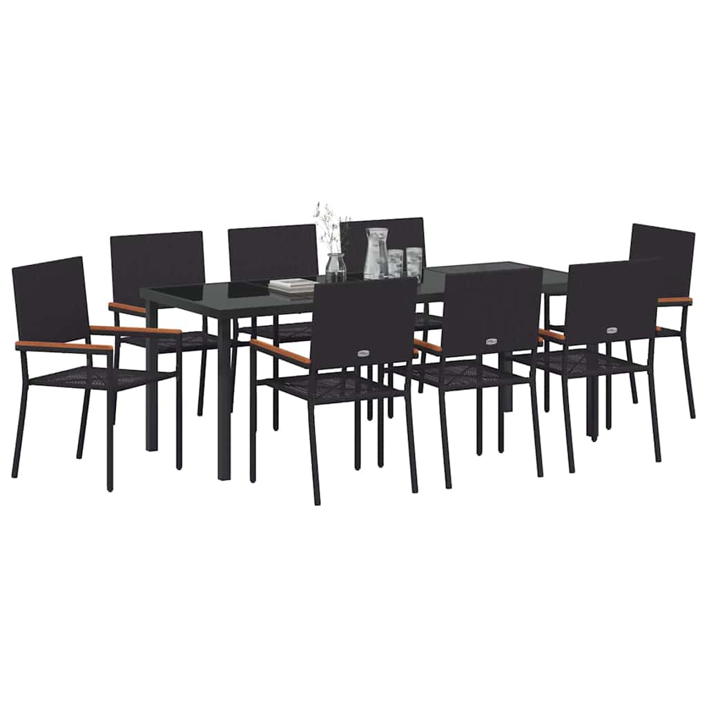 Tuin eettafelset met kussen 9 pcs Zwart poly rattan is nu te koop bij PeponiXL, paradijselijk wonen!