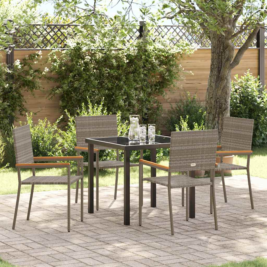 Tuin eettafelset met kussen 5 pcs Grijs poly rattan is nu te koop bij PeponiXL, paradijselijk wonen!