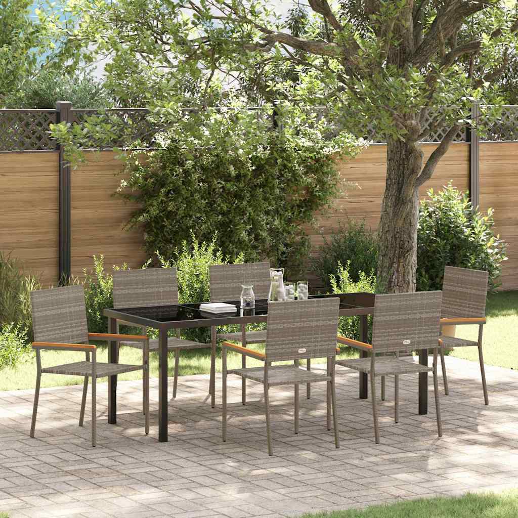 Tuin eettafelset met kussen 7 pcs Grijs poly rattan is nu te koop bij PeponiXL, paradijselijk wonen!