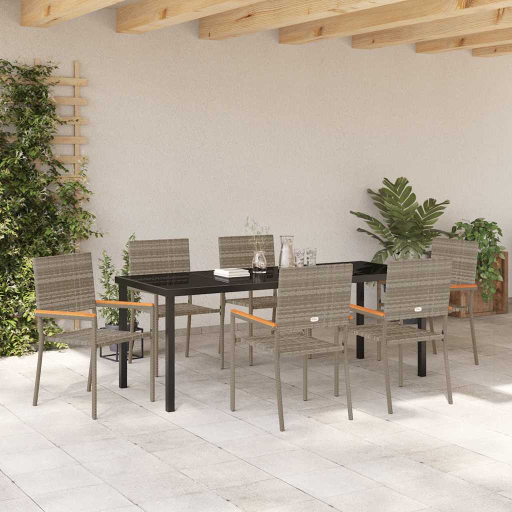 Tuin eettafelset met kussen 7 pcs Grijs poly rattan is nu te koop bij PeponiXL, paradijselijk wonen!