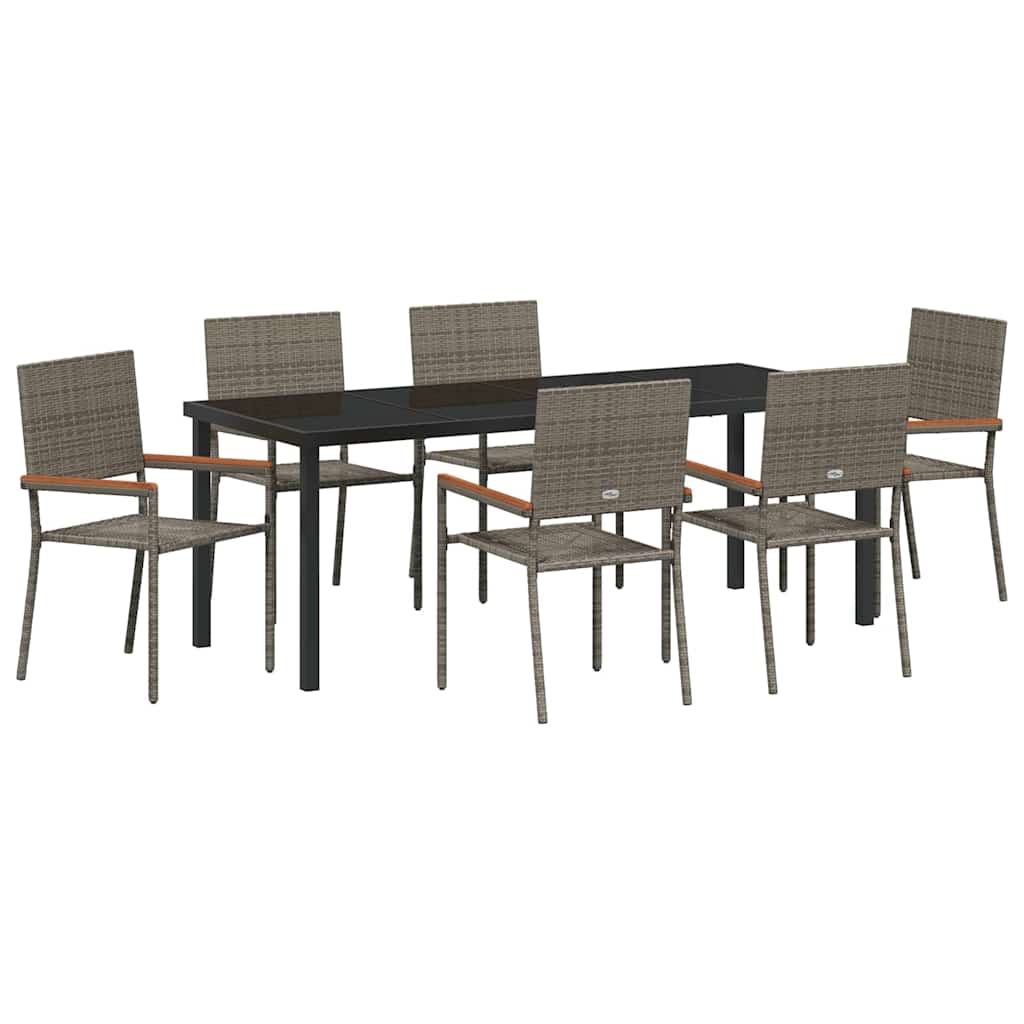 Tuin eettafelset met kussen 7 pcs Grijs poly rattan is nu te koop bij PeponiXL, paradijselijk wonen!