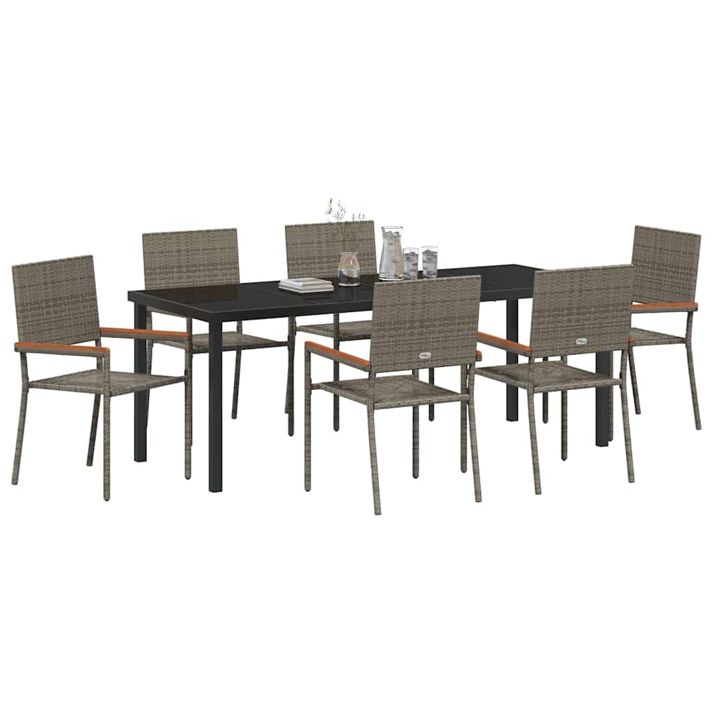 Tuin eettafelset met kussen 7 pcs Grijs poly rattan is nu te koop bij PeponiXL, paradijselijk wonen!