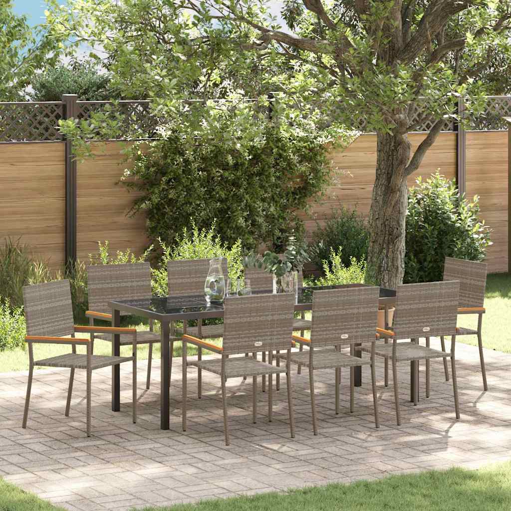 Tuin eettafelset met kussen 9 pcs Grijs poly rattan is nu te koop bij PeponiXL, paradijselijk wonen!