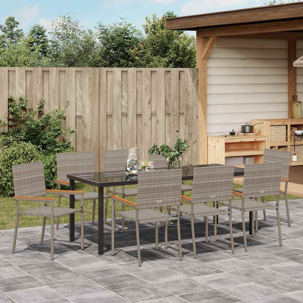 Tuin eettafelset met kussen 9 pcs Grijs poly rattan is nu te koop bij PeponiXL, paradijselijk wonen!