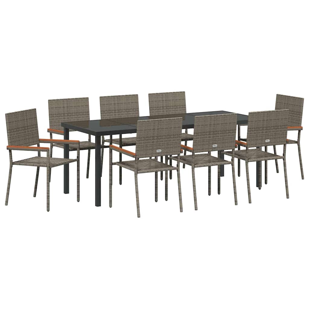 Tuin eettafelset met kussen 9 pcs Grijs poly rattan is nu te koop bij PeponiXL, paradijselijk wonen!