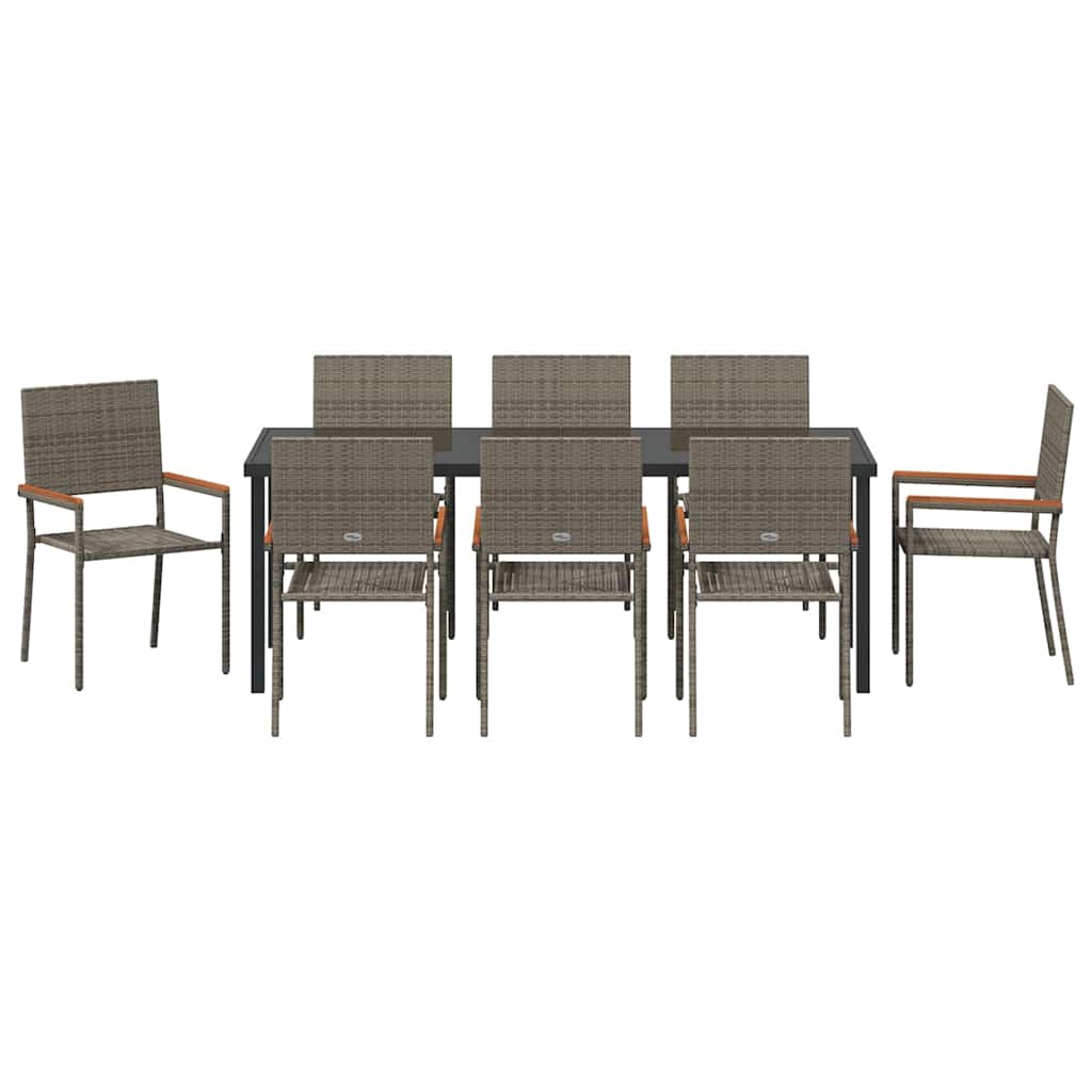 Tuin eettafelset met kussen 9 pcs Grijs poly rattan is nu te koop bij PeponiXL, paradijselijk wonen!