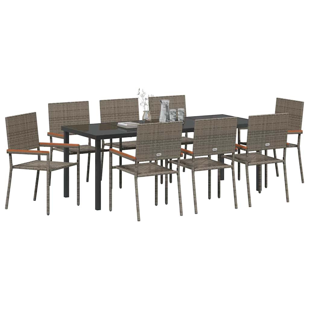 Tuin eettafelset met kussen 9 pcs Grijs poly rattan is nu te koop bij PeponiXL, paradijselijk wonen!