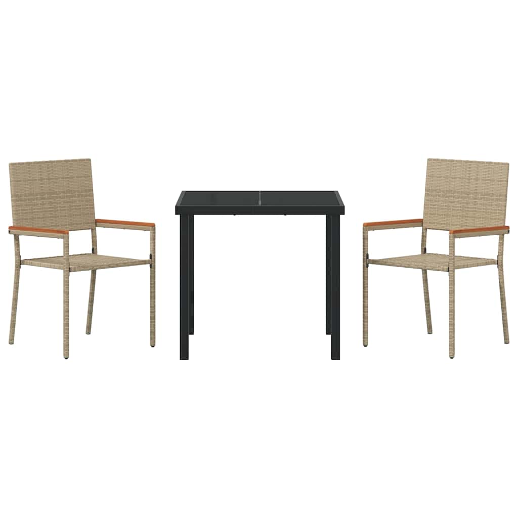 Tuin eettafelset met kussen 3 pcs Beige poly rattan is nu te koop bij PeponiXL, paradijselijk wonen!
