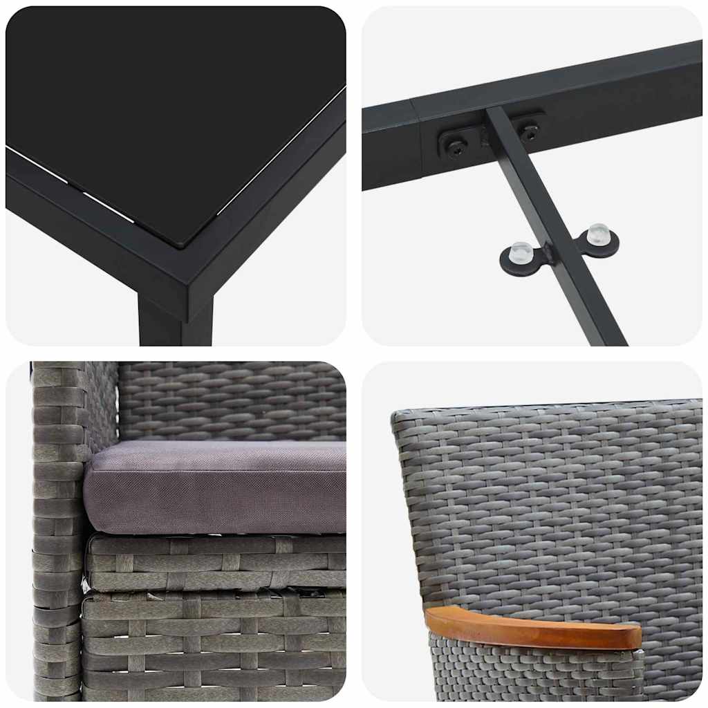 Tuin eettafelset met kussen 7 pcs Grijs poly rattan is nu te koop bij PeponiXL, paradijselijk wonen!