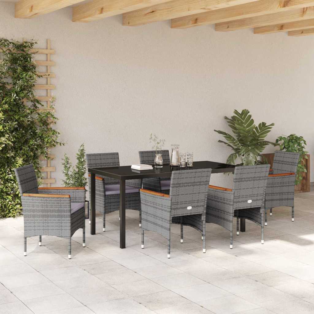 Tuin eettafelset met kussen 7 pcs Grijs poly rattan is nu te koop bij PeponiXL, paradijselijk wonen!
