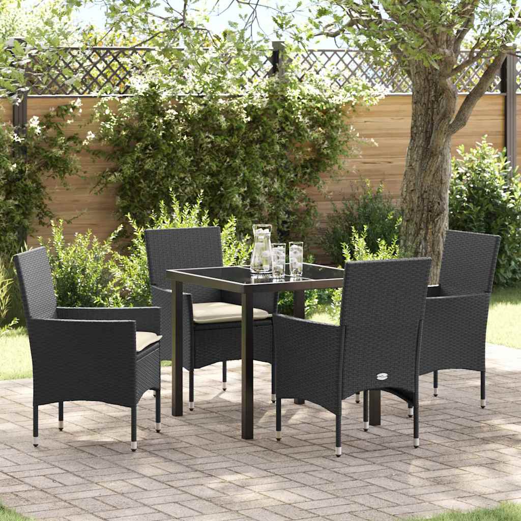 Tuin eettafelset met kussen 5 pcs Zwart poly rattan is nu te koop bij PeponiXL, paradijselijk wonen!