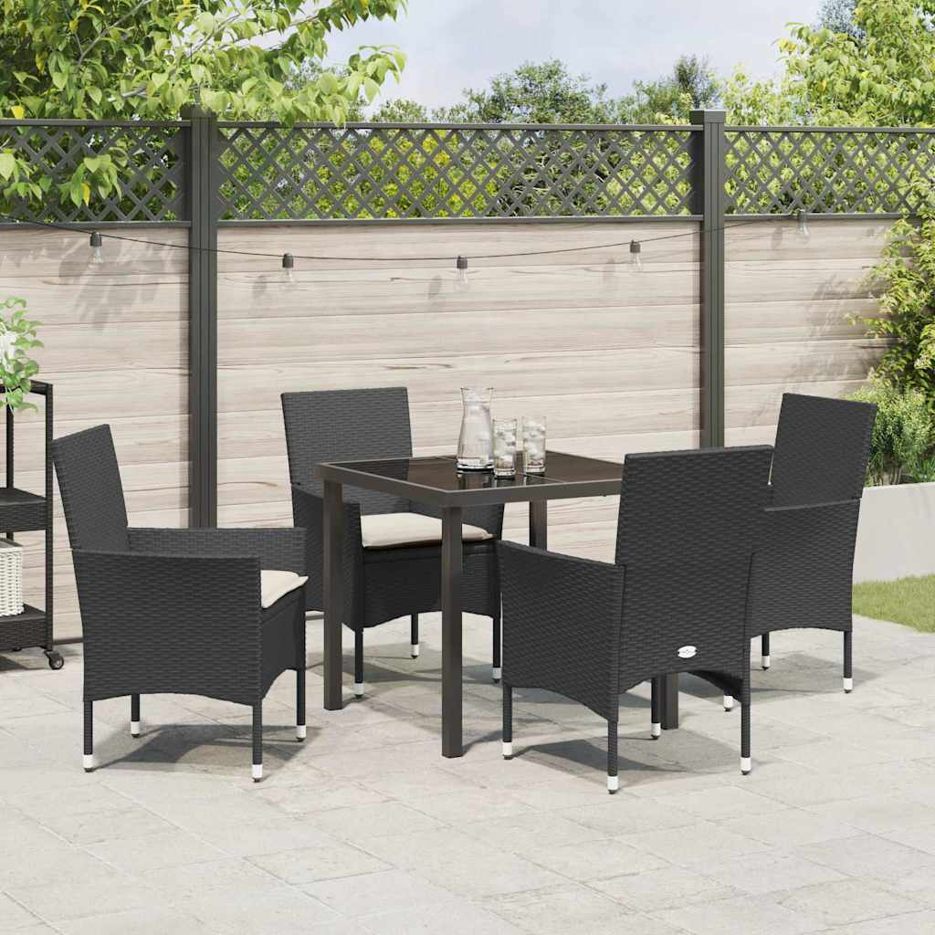 Tuin eettafelset met kussen 5 pcs Zwart poly rattan is nu te koop bij PeponiXL, paradijselijk wonen!