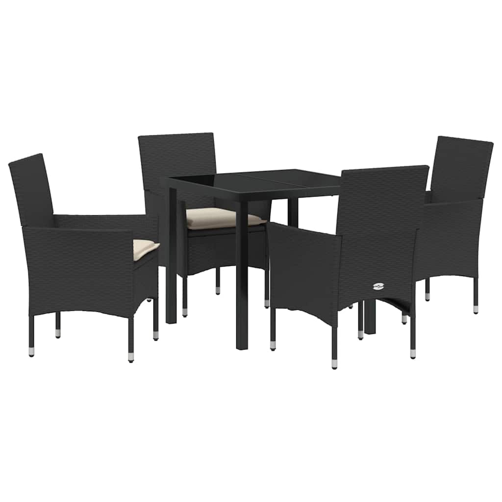 Tuin eettafelset met kussen 5 pcs Zwart poly rattan is nu te koop bij PeponiXL, paradijselijk wonen!